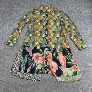 John Mark Shirt Womens S Multicolor Patchwork Tropical Bird Print Button Tunic